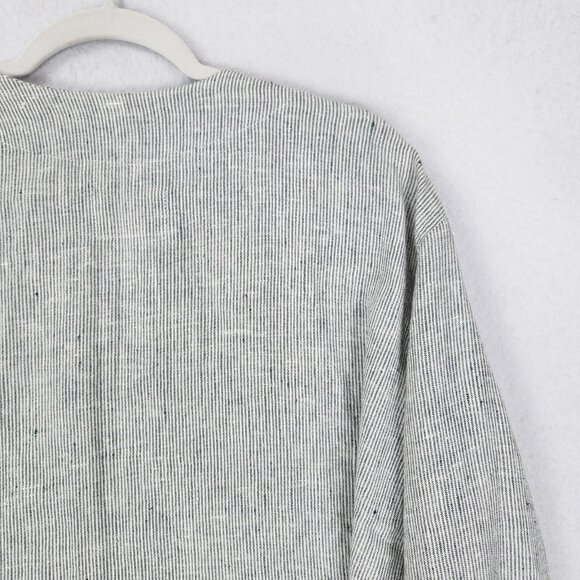FLAX Jacket Womens Large Gray Jeanne Engelhart Linen Striped Button Front V Neck - Picture 11 of 11